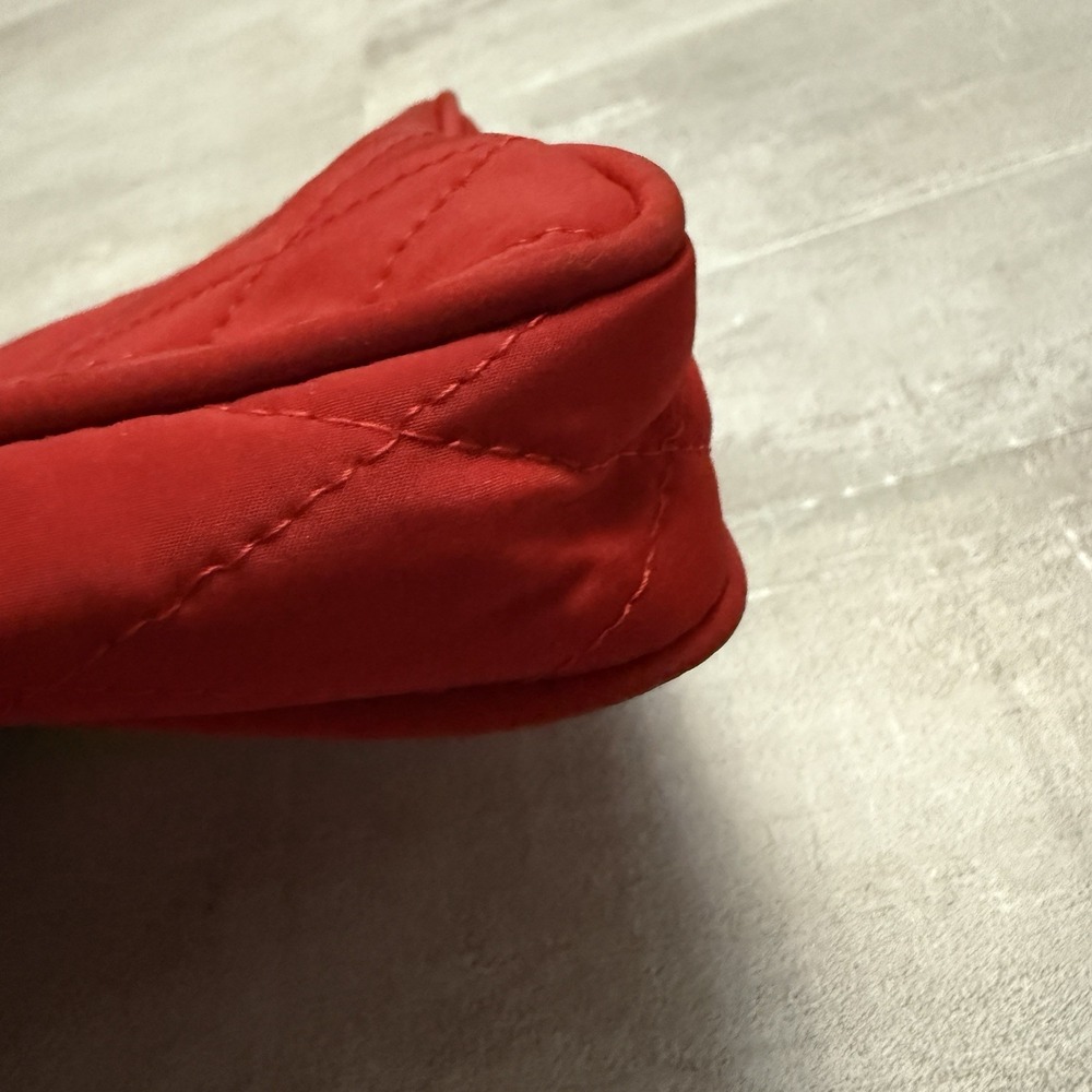 Vintage Cacharel Cosmetic Pouch Makeup Bag Red Quilted Gold‎ Sun Button & Zipper - Picture 5 of 10